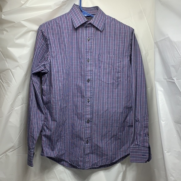 Men’s Banana Republic Blue Pink Plaid Button Down Long Sleeve Shirt Size M - Picture 4 of 5